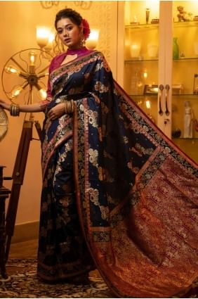 Tissage bleu Banarasi Saree en soie Banarasi SR23835