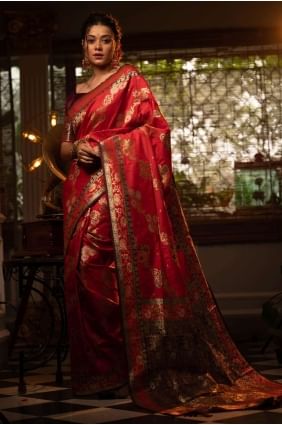 Banarasi Soie Banarasi Saree Avec Tissage En Rouge SR23837