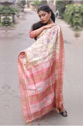 Saris de soie imprimé en rose SR23844