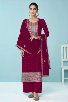 costume eid palazzo rose en fausse georgette brodée PZ3418