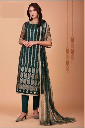 filet vert salwar kameez brodé SK152811