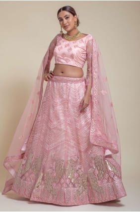 filet de mariage rose lehenga choli en brodé LC6372