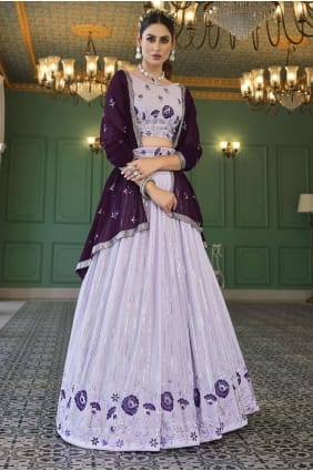 Georgette Lehenga Choli brodée à la lavande LC6398