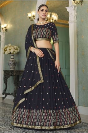 georgette brodé bleu marine lehenga choil avec dupatta LC6400