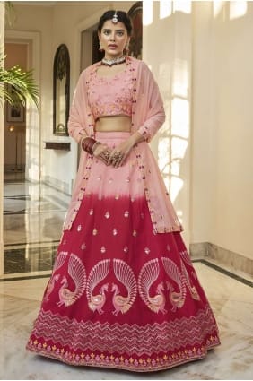 lehenga choli de mariage brodé rose en soie d'art LC6440