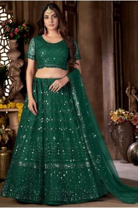 Filet brodé Parti vert Lehenga Choli avec dupatta LC6455