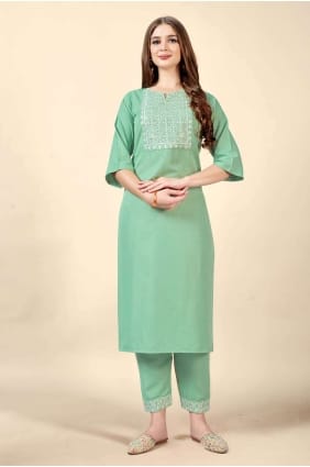 kurti droit brodé pista en coton KTI1780