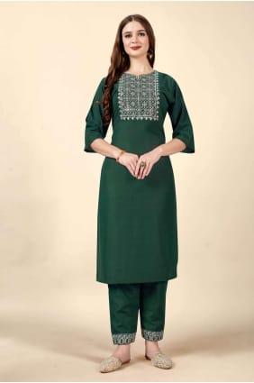 coton vert brodé droit kurti avec dupatta KTI1783