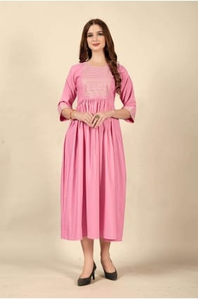 kurti droit en coton brodé rose avec dupatta KTI1798