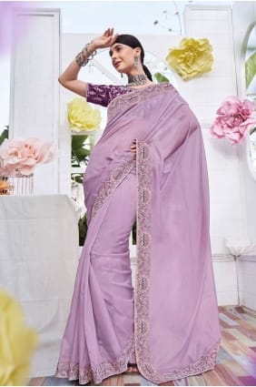 sari en organza violet brodé SR24259