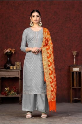 tissage gris salwar kameez en soie banarasi SK153139