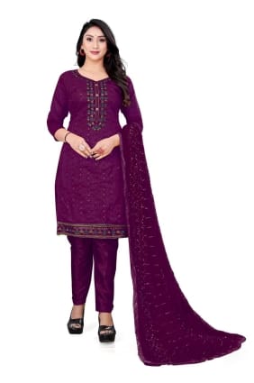 salwar kameez brodé violet en coton SK153327