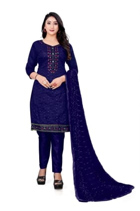 salwar kameez en coton bleu brodé avec dupatta SK153328