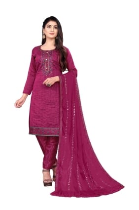 salwar kameez en coton brodé bordeaux SK153329