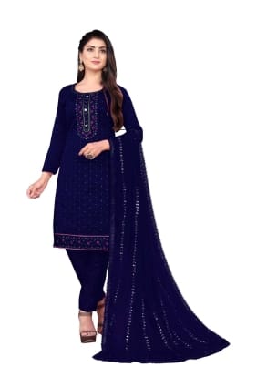 salwar kameez en coton bleu brodé avec dupatta SK153330