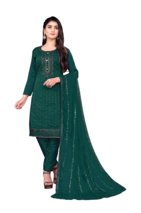 salwar kameez en coton brodé vert avec dupatta SK153331