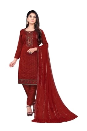 salwar kameez en coton brodé en marron SK153332