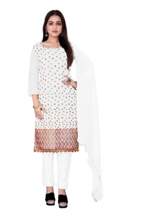 Chanderi White Salwar Kameez en broderie SK153342