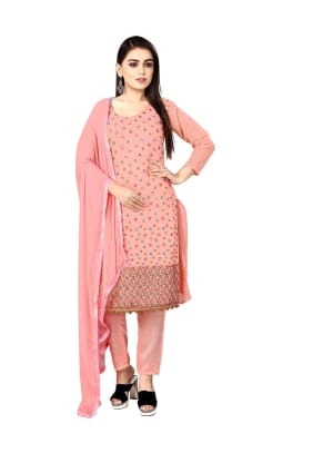 salwar kameez rose brodé en chanderi SK153344
