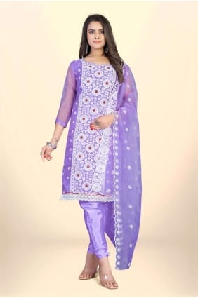 Salwar Kameez en organza violet brodé SK153345