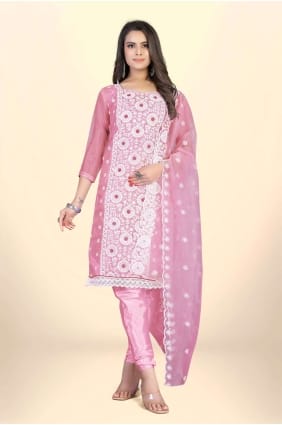 Organza brodé rose Salwar Kameez avec dupatta SK153347