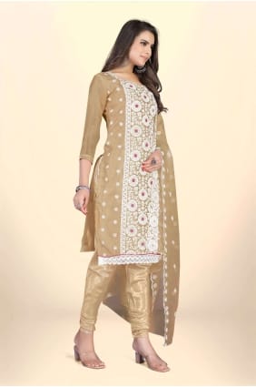 Salwar kameez en organza beige avec broderie SK153349