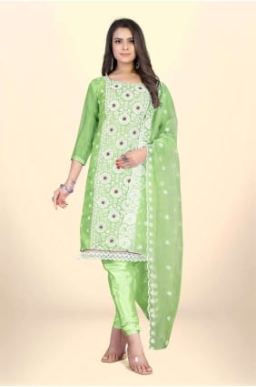 salwar kameez brodé en organza vert avec dupatta SK153350