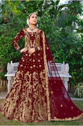 pierre avec moti velours marron mariage lehenga choli avec dupatta LC6907