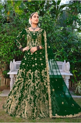 pierre avec moti velours mariage lehenga choli en vert avec dupatta LC6908