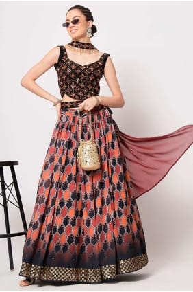 lehenga choli en georgette multicolore avec imprimé LCU6915