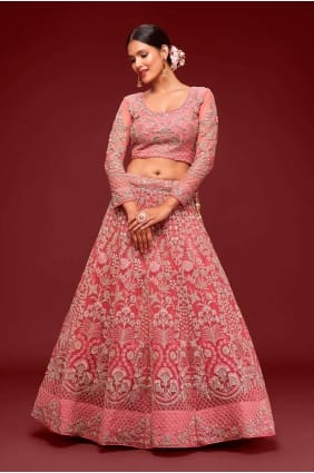 mariage rose lehenga choli en filet doux brodé LC6881