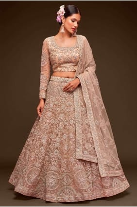 mariage beige lehenga choli en filet doux brodé LC6884