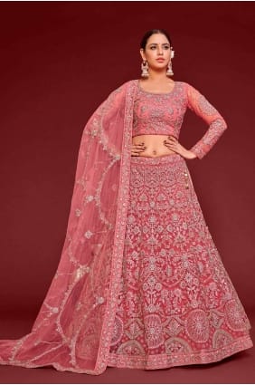 filet de mariage doux brodé lehenga choli en rose avec dupatta LC6885