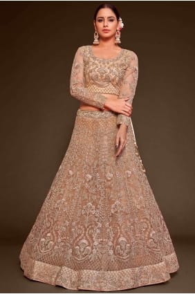 brodé doux filet beige mariage lehenga choli avec dupatta LC6888