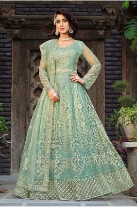 costume anarkali brodé filet vert d'eau avec dupatta ASU3631