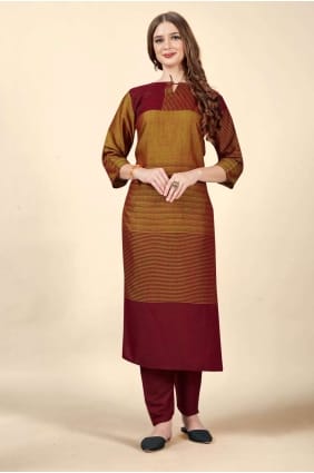 kurti droit en coton bordeaux avec tissage KTI1926