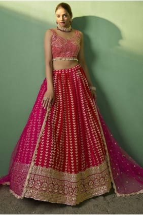 Choli Lehenga brodé en georgette rose LC7483