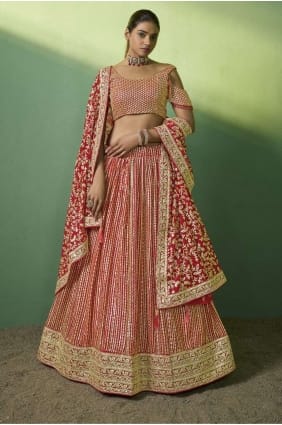 Georgette Lehenga Choli brodée en rouge LC7486
