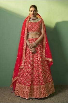 Georgette Rouge Lehenga Choli avec Brodé LC7491