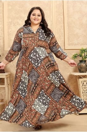 Kurti imprimé rayonne marron KTI2290