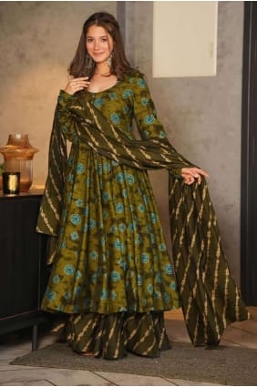 Costume palazzo imprimé numérique en mousseline verte PZ3782