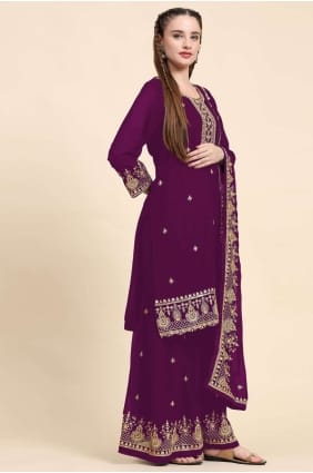 Costume Sharara brodé en fausse georgette violette avec dupatta PZ3788