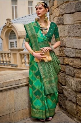 Saree Green Silk with Digital print SR25830
