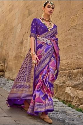 Silk Purple Saree with Digital print SR25831
