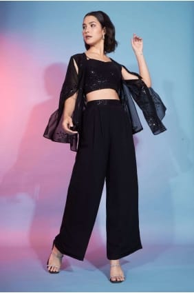 Costume Palazzo Brodé Georgette Noir PZ3791