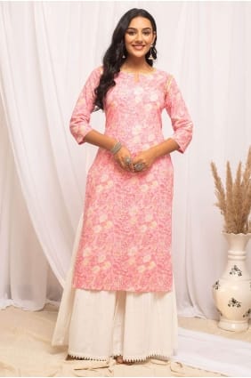 Kurti rose en coton imprimé numérique KTI2306