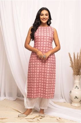 Kurti rose imprimé numérique en coton KTI2307