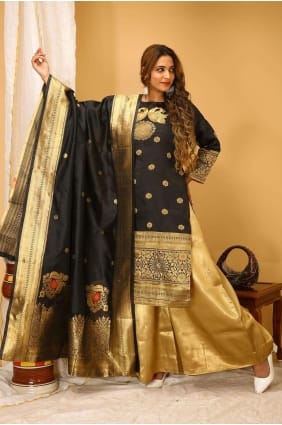 art silk palazzo suit in black with plain PZ3878