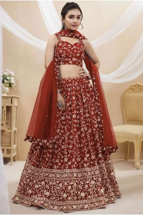 marron brodé lehenga choli en georgette LC7620