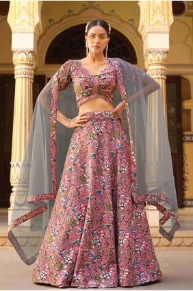 Soie rose imprimée Lehenga Choli LC7625